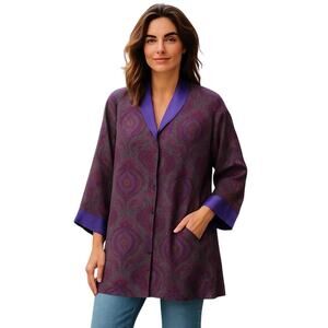 Victoria’s Secret Gold Label Vtg Satin Shirt Dress Paisley Purple Asian Sz Large